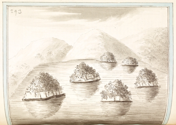 [Tork Mountain across the Upper Lake, with islands]
