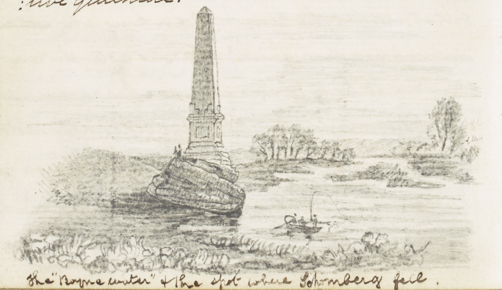 The Boyne Water and the spot where Schomberg fell