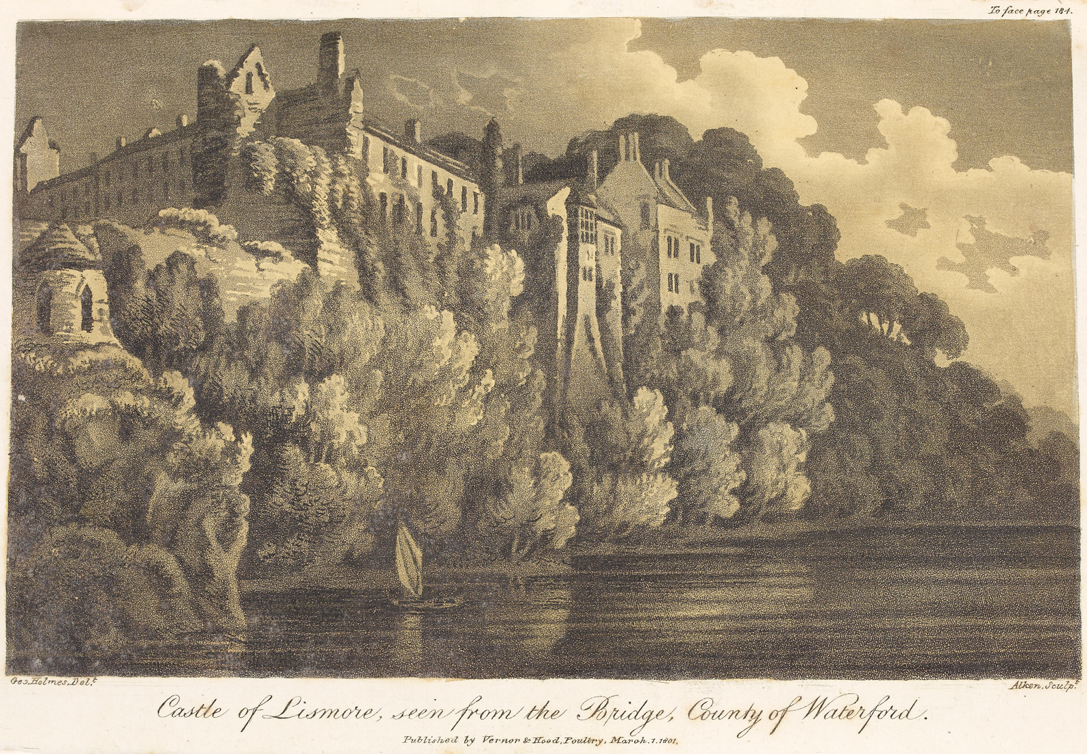 Castle of Lismore, seen from the Bridge, County of Waterford