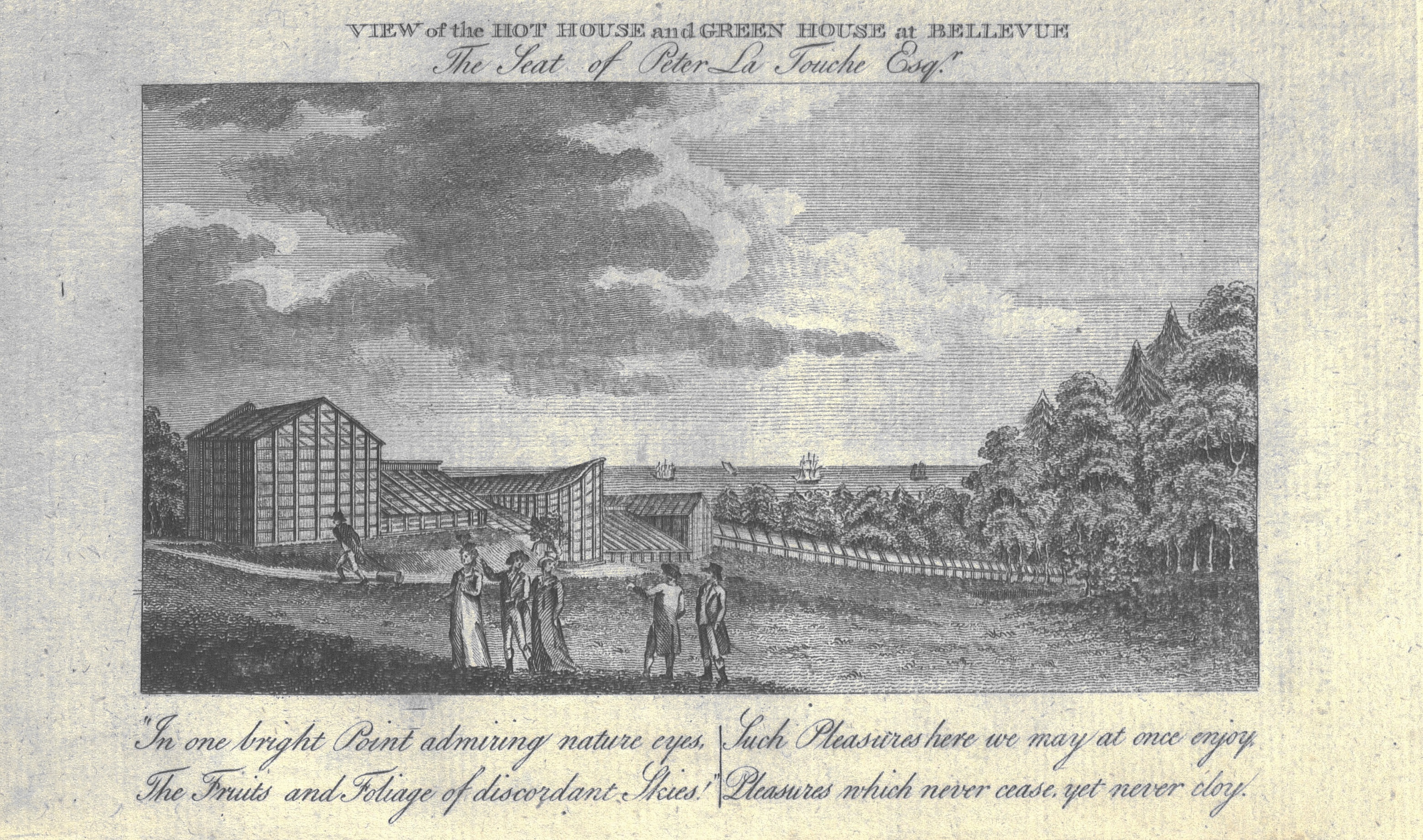 View of the Hot House and Green House at Bellevue. The Seat of Peter La Touche Esqr.