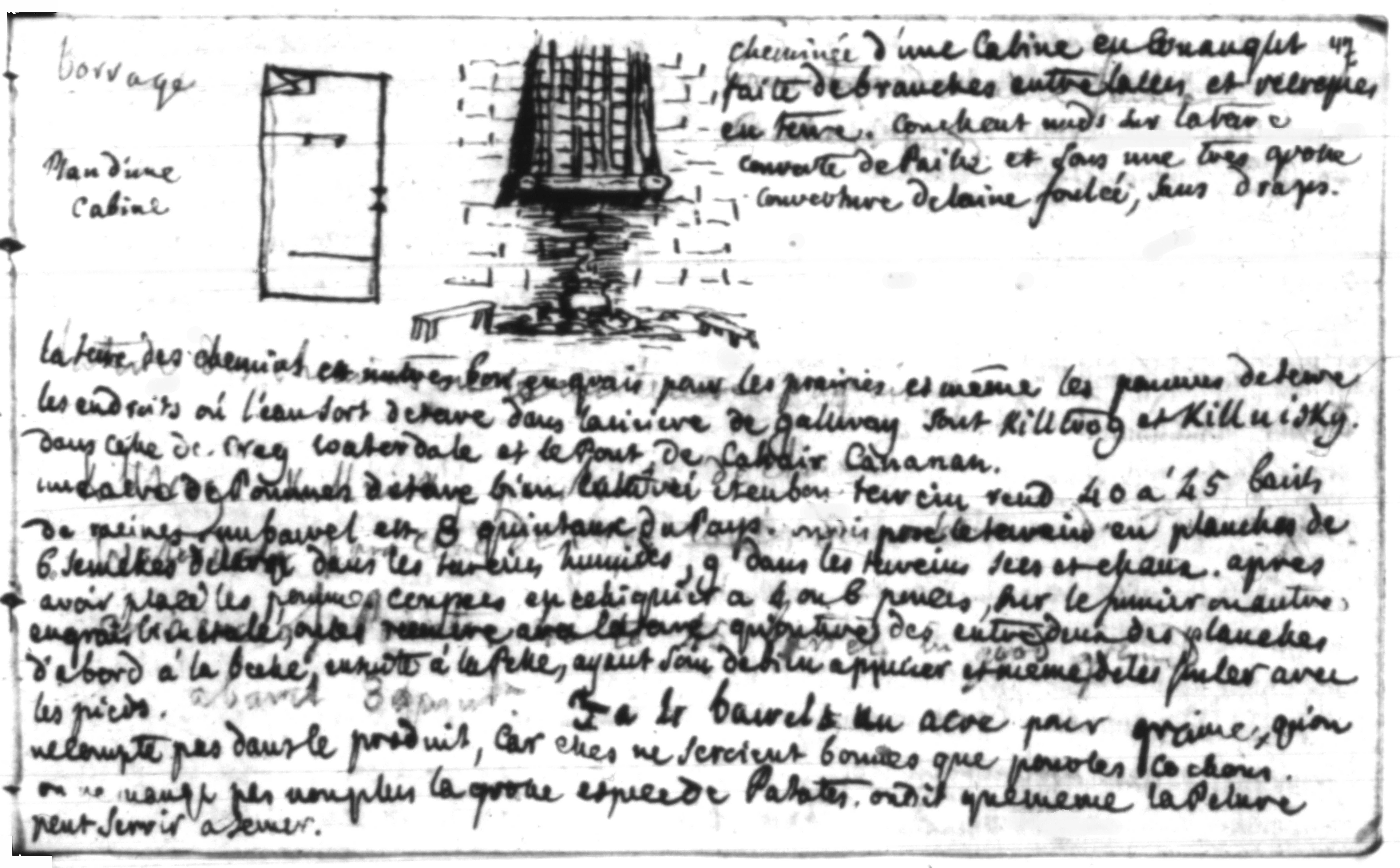 Plan d'une cabine. Cheminée d'une cabine en Conaught.